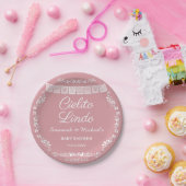 Cielito Lindo Blush Pink Papel Picado Baby Shower ペーパープレート (パーティー)