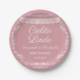Cielito Lindo Blush Pink Papel Picado Baby Shower ペーパープレート