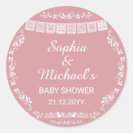 Cielito Lindo Blush Pink Papel Picado Baby Shower ラウンドシール