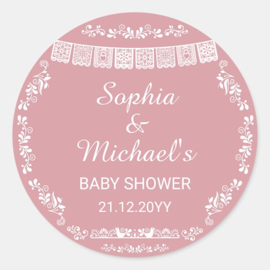 Cielito Lindo Blush Pink Papel Picado Baby Shower ラウンドシール (正面)