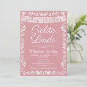 Cielito Lindo Blush Pink Papel Picado Baby Shower 招待状 (スタンド正面)