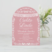 Cielito Lindo Blush Pink Papel Picado Baby Shower 招待状 (スタンド正面)