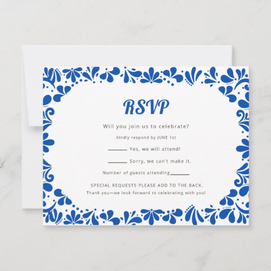 Cielito Lindo Bold Blue Geometric RSVP Card (正面)