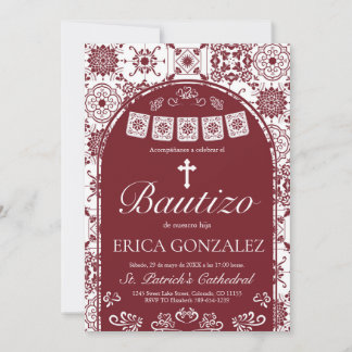 Cielito Lindo Burgundy Bautizo Talavera 招待状