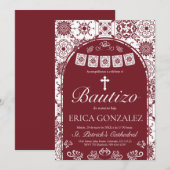 Cielito Lindo Burgundy Bautizo Talavera 招待状 (正面/裏面)
