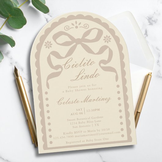 Cielito Lindo Cream Tan Papel Picado Baby Shower 招待状