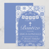 Cielito Lindo Dusty Blue Bautizo Talavera  招待状 (正面/裏面)