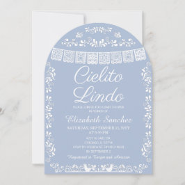 Cielito Lindo Dusty Blue Papel Picado Baby Shower 招待状
