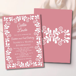 Cielito Lindo Dusty Pink Baptism & First Birthday 招待状