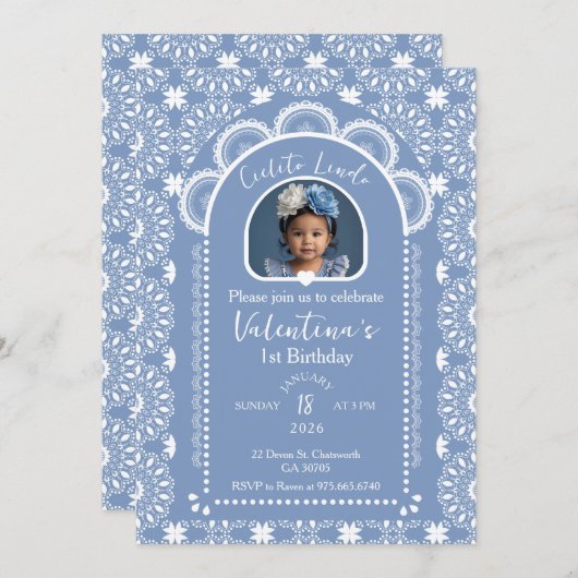 Cielito Lindo Invitation 1st Birthday with Photo 招待状 (正面/裏面)