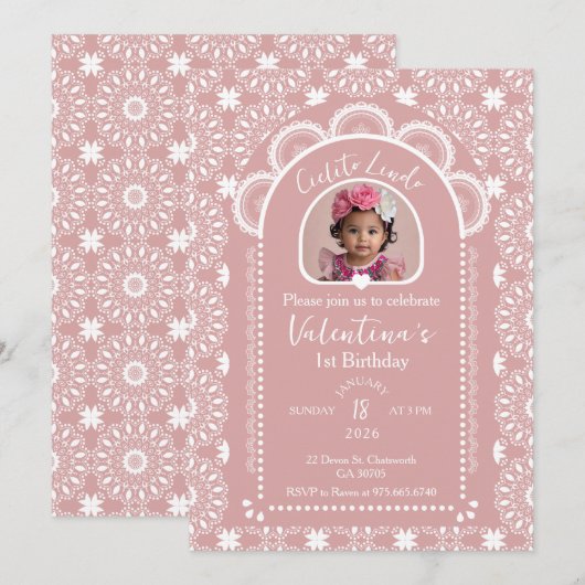 Cielito Lindo Invitation 1st Birthday With Photo 招待状 (正面/裏面)