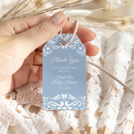 Cielito Lindo Mexican Blue Baby Shower Thank You ギフトタグ