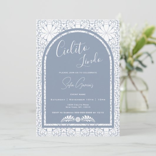 Cielito Lindo Mexican Folk Art Blue Invitation シーズンカード (スタンド正面)