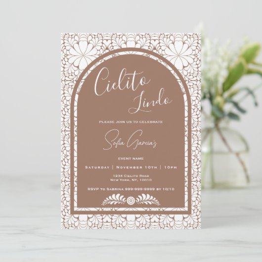 Cielito Lindo Mexican Folk Art Clay Brown Invite シーズンカード (スタンド正面)