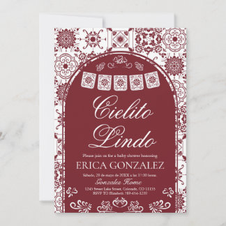 Cielito Lindo Papel Picado Baby Shower Burgundy 招待状