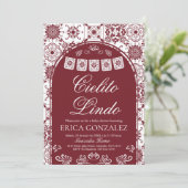 Cielito Lindo Papel Picado Baby Shower Burgundy 招待状 (スタンド正面)