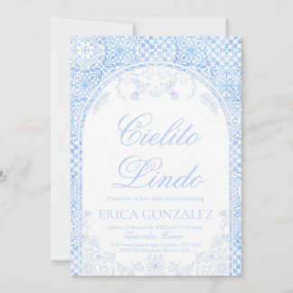 Cielito Lindo Papel Picado Baby Shower Dusty Blue 招待状