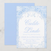 Cielito Lindo Papel Picado Baby Shower Dusty Blue 招待状 (正面/裏面)