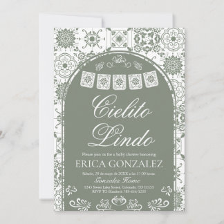 Cielito Lindo Papel Picado Baby Shower Sage Green 招待状