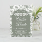 Cielito Lindo Papel Picado Baby Shower Sage Green 招待状 (スタンド正面)