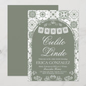 Cielito Lindo Papel Picado Baby Shower Sage Green 招待状 (正面/裏面)
