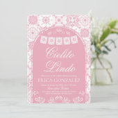 Cielito Lindo Papel Picado Girl Baby Shower Pink 招待状 (スタンド正面)