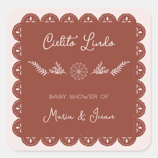 Cielito Lindo Papel Picado Mexican Baby Shower スクエアシール (正面)