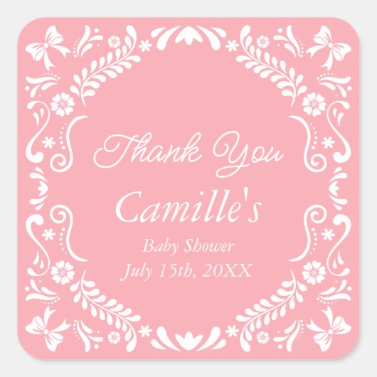 Cielito Lindo Pink赤ちゃんシャワーありがとう スクエアシール (正面)