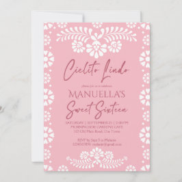 Cielito lindo pink Mexican sweet 16 birthday party 招待状