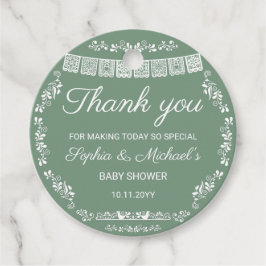 Cielito Lindo Sage Green Papel Picado Baby Shower フェイバータグ
