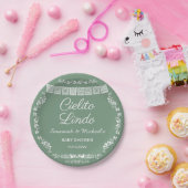 Cielito Lindo Sage Green Papel Picado Baby Shower ペーパープレート (パーティー)