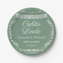 Cielito Lindo Sage Green Papel Picado Baby Shower ペーパープレート