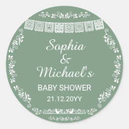 Cielito Lindo Sage Green Papel Picado Baby Shower ラウンドシール