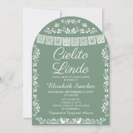 Cielito Lindo Sage Green Papel Picado Baby Shower 招待状