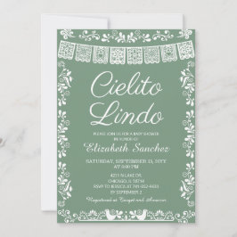 Cielito Lindo Sage Green Papel Picado Baby Shower 招待状