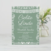 Cielito Lindo Sage Green Papel Picado Baby Shower 招待状 (スタンド正面)