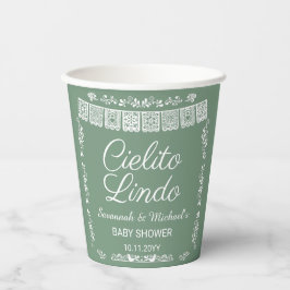 Cielito Lindo Sage Green Papel Picado Baby Shower 紙コップ