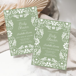 Cielito Lindo Talavera Mexican Green Baby Shower 招待状