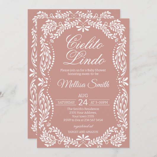 Cielito Lindo Talavera Mexican Pink Baby Shower 招待状 (正面/裏面)