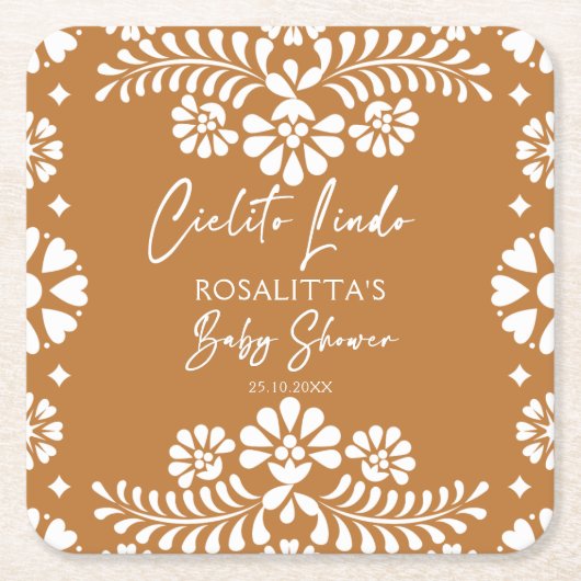 Cielito lindo terracottaメキシコの赤ちゃんシャワーの好意 スクエアペーパーコースター (正面)