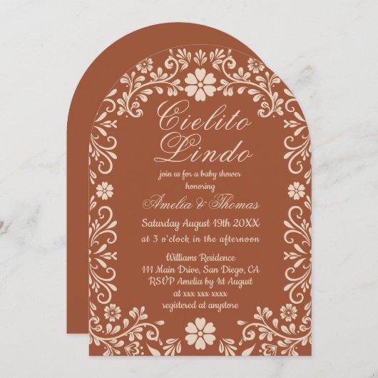 Cielito Lindo Terracotta Beige Baby Shower 招待状 (正面/裏面)