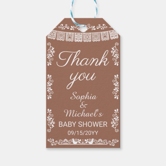 Cielito Lindo Terracotta Papel Picado Baby Shower ギフトタグ (正面)