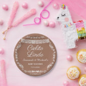 Cielito Lindo Terracotta Papel Picado Baby Shower ペーパープレート (パーティー)