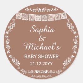 Cielito Lindo Terracotta Papel Picado Baby Shower ラウンドシール