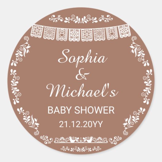 Cielito Lindo Terracotta Papel Picado Baby Shower ラウンドシール (正面)