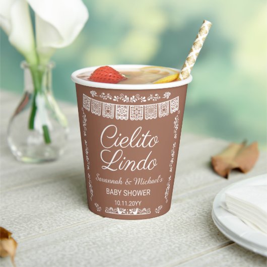 Cielito Lindo Terracotta Papel Picado Baby Shower  紙コップ (インサイチュ)