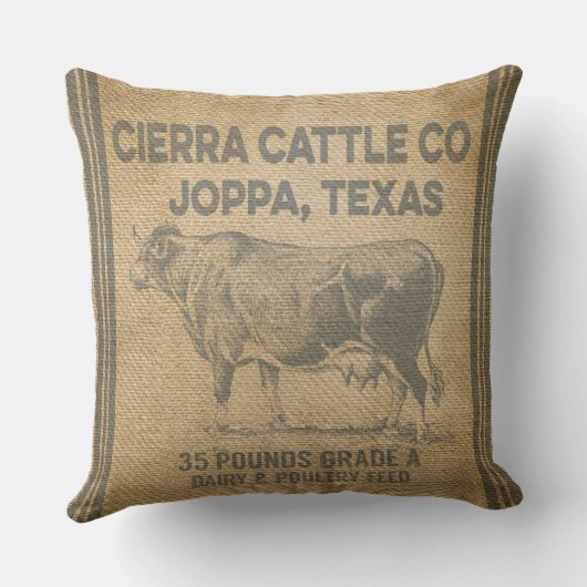 CIERRAの牛CO JOPPAテキサス州バーラップは枕のスタイルを作りました クッション (裏面)