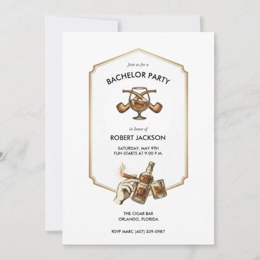 Cigar and Whisky Bachelor Party Invitation 招待状 (正面)