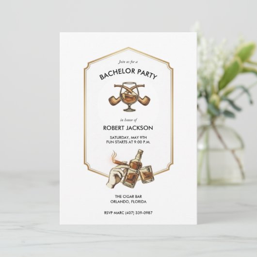 Cigar and Whisky Bachelor Party Invitation 招待状 (スタンド正面)
