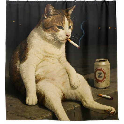 Cigarette Kitten Funny Smoking Cat Gen Z Meme シャワーカーテン (正面)